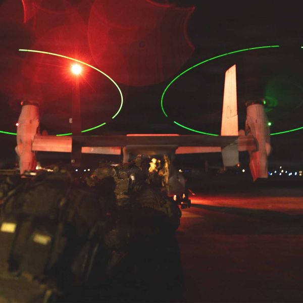 U.S. Marines with Littoral Combat Force-24 board a U.S. Marine Corps MV-22B Osprey during quick reaction force training at Roosevelt Roads Naval Station, Puerto Rico, on May 24, 2026, enhancing rapid deployment and crisis response capabilities across the Caribbean.