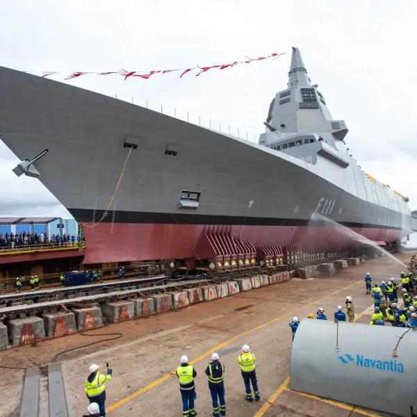 Construction of the F110 frigates is taking place at Navantia’s Ferrol shipyard; the first ship, the F-111 Bonifaz, was launched on September 11, 2025, and will be followed by one ship per year through the early 2030s. (Picture source: Navantia)