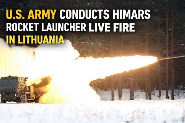 U.S. Army M142 HIMARS launchers fire rockets into the Baltic Sea near Klaipeda during a joint live-fire exercise with Lithuanian forces on 3 February 2026, demonstrating allied long-range precision fires and accelerating Lithuania’s preparations to field its own HIMARS capability as part of NATO’s eastern flank deterrence (Picture source: Army Recognition Group).