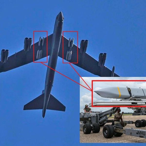 Open-source images circulating online on March 15 appeared to show a U.S. Air Force B-52H Stratofortress, most likely departing from RAF Fairford, armed with multiple AGM-158 JASSM-family cruise missiles, an unusually visible stand-off strike configuration that drew attention amid the ongoing Operation Epic Fury campaign targeting Iranian military infrastructure (Picture source: Social Media / U.S. Air Force)