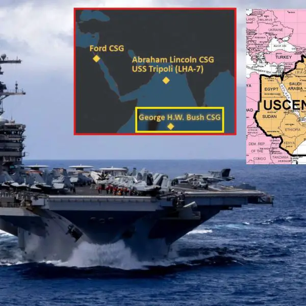 The U.S. Central Command has deployed the aircraft carrier USS George H.W. Bush (CVN-77) into the Indian Ocean, creating a rare three-carrier U.S. Navy presence near Iran to expand strike reach, maritime control, and operational flexibility in the region (Picture Souces: USNI, U.S. Centcom / Edited By Army Recognition)