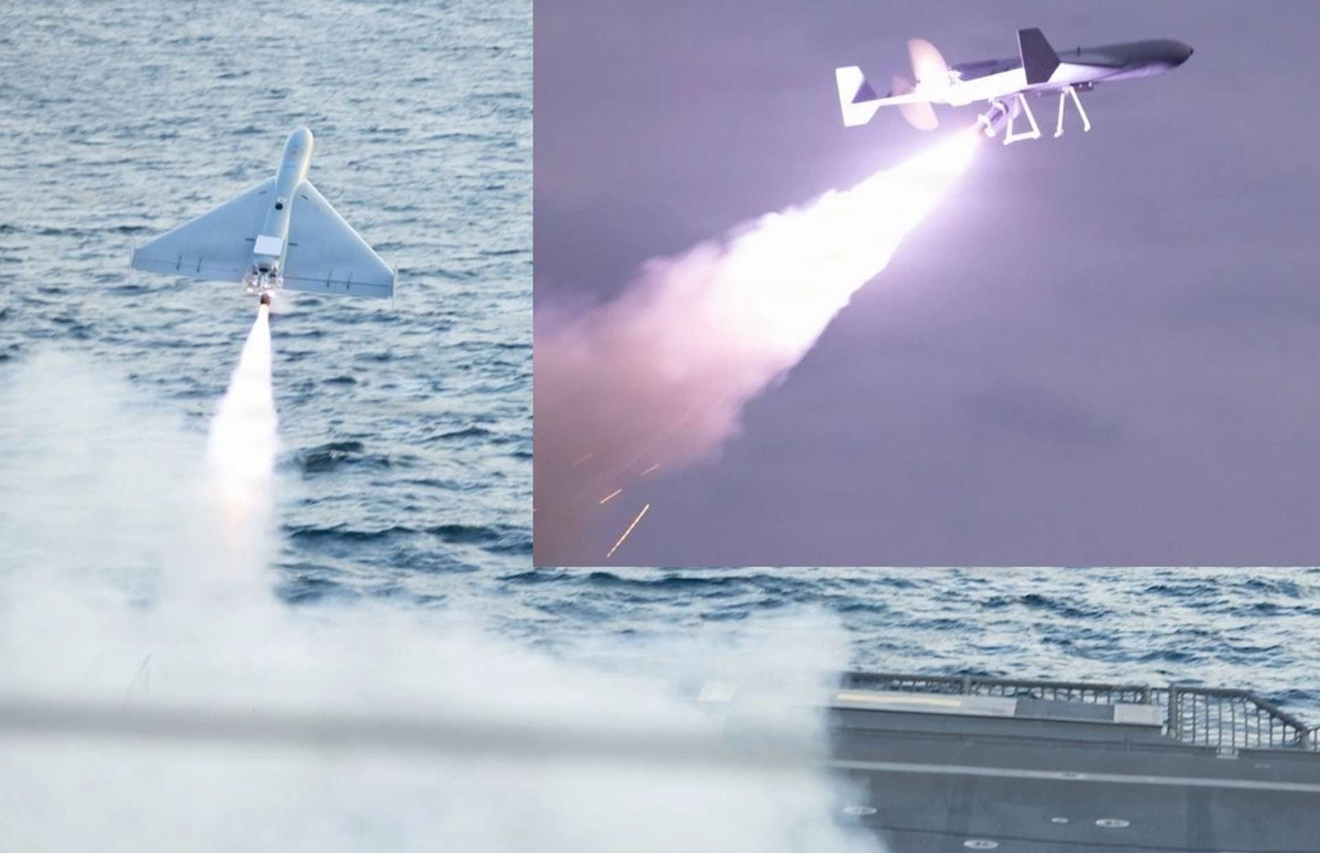 Ship-launched LUCAS is an autonomous, low-cost one-way attack drone that can be rocket-assisted off a flight deck to deliver long-range precision strike from a moving naval platform, enabling rapid, distributed salvos and time-sensitive engagement without relying on fixed bases (Picture source: U.S. DoW).