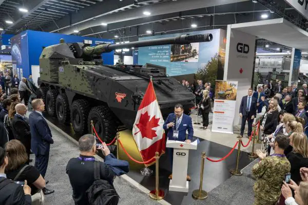 The Canadian Grizzly LAV enters the IFM competition with an artillery configuration already adopted abroad, domestic manufacturing potential, LAV fleet commonality, and one of the few artillery systems associated with fire-on-the-move capability. (Picture source: GDLS-C)