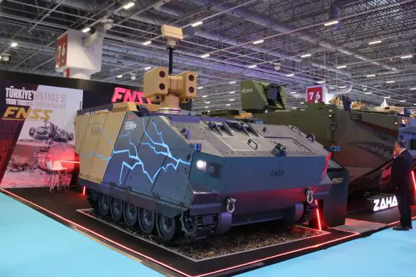 ROKETSAN and FNSS introduced a hybrid armored vehicle-mounted laser and electronic warfare system designed to detect, disrupt, and destroy drone threats while moving with frontline forces (Picture Source: Army Recognition Group)