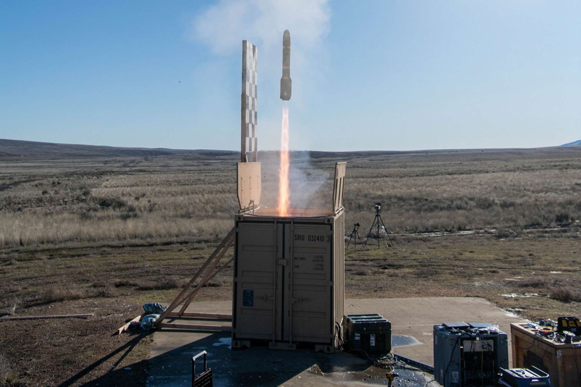 Lockheed Martin has demonstrated its GRIZZLY containerized launcher firing a HELLFIRE missile, showcasing a fast-deploying, low-signature system designed for dispersed and harder-to-target strike operations (Picture Source: Lockheed Martin)