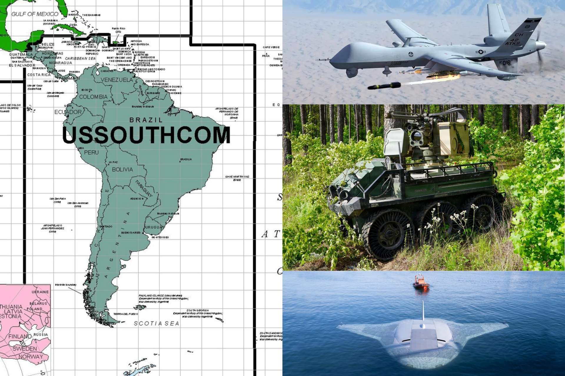 U.S. Southern Command has created a dedicated autonomous warfare unit to deploy multi-domain drones and AI systems against cartel networks and regional threats across Latin America (Picture Source: Northrop Grumman / U.S. SOUTHCOM / General Atomics/ U.S. Army)