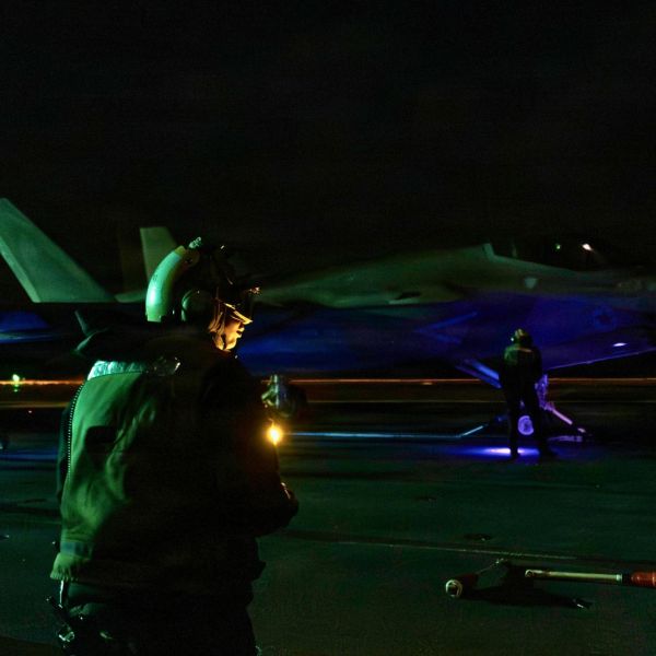 A U.S. Marine Corps F-35C Lightning II prepares for launch from the flight deck of USS Abraham Lincoln CVN 72 during flight operations in international waters in the Middle East (Picture source: US DoD)