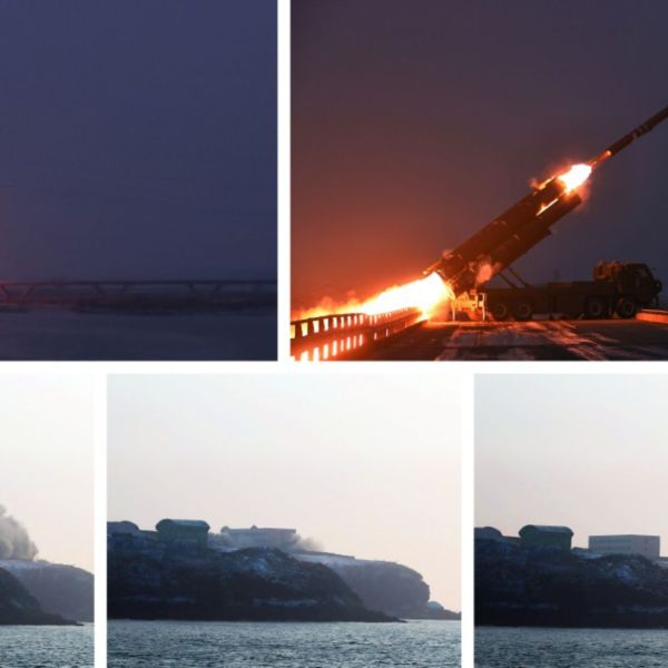 Two strategic cruise missiles were launched from North Korea’s western coastline and flew along preprogrammed trajectories over the Yellow Sea before striking their designated targets (Picture source: KCNA)
