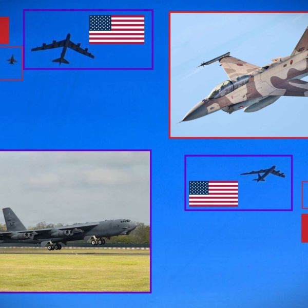 U.S. B-52H Stratofortress bombers and Moroccan F-16 Fighting Falcons flew a joint mission over Morocco during African Lion 26, combining long-range strike capability, tactical fighter integration and new JTAC training to signal growing allied airpower coordination in North Africa (Picture Source: U.S. Department of War)