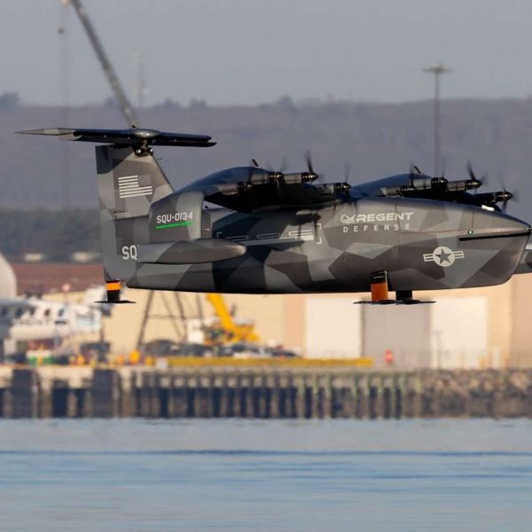 REGENT’s Squire autonomous seaglider completes its first flight, showcasing a low-signature platform for high-speed littoral ISR, logistics, search and rescue, and ASW support without traditional infrastructure (Picture source: REGENT).