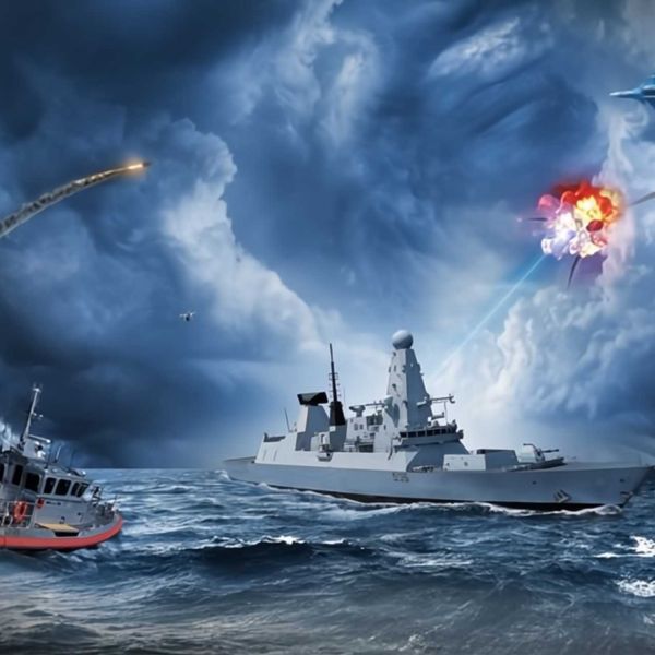 The DragonFire will provide Type 45 destroyers with a 50 kW-class laser capable of engaging drone threats at very low cost per shot, about £10, adding a short-range interception layer that reduces reliance on Aster missile stocks and enables repeated engagements without ammunition constraints. (Picture source: Leonardo)
