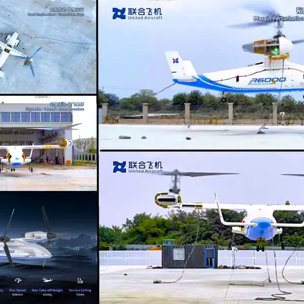 The R6000 is a six ton tiltrotor drone that blends helicopter-style vertical lift with turboprop-like cruise speed, giving it long-range cargo and mission flexibility (Picture Source: China’s United Aircraft Group)