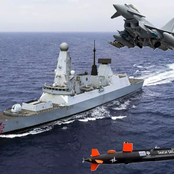 UK to deploy HMS Dragon, RAF Typhoon jets, Kraken uncrewed surface vessels and autonomous mine-hunting systems to support a multinational mission securing the Strait of Hormuz against mines, drones, missiles and maritime threats (Picture source: Edit from UK MoD Pictures).