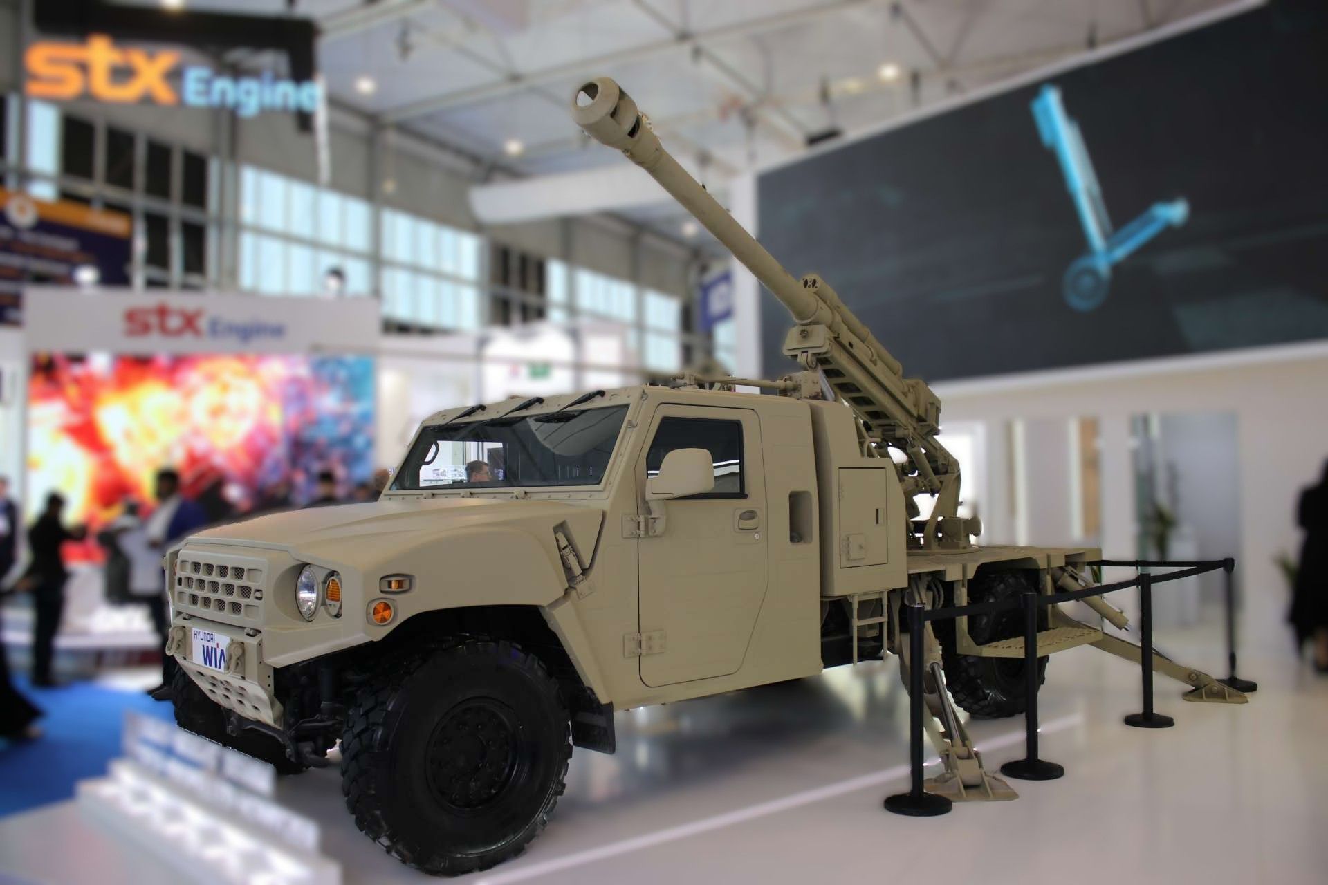 At World Defense Show 2026 in Riyadh, Hyundai WIA revealed a lightweight 105 mm self-propelled howitzer mounted on a KIA tactical vehicle, underscoring South Korea’s focus on highly mobile, networked artillery for modern light and airborne forces (Picture Source: Army Recognition Group)