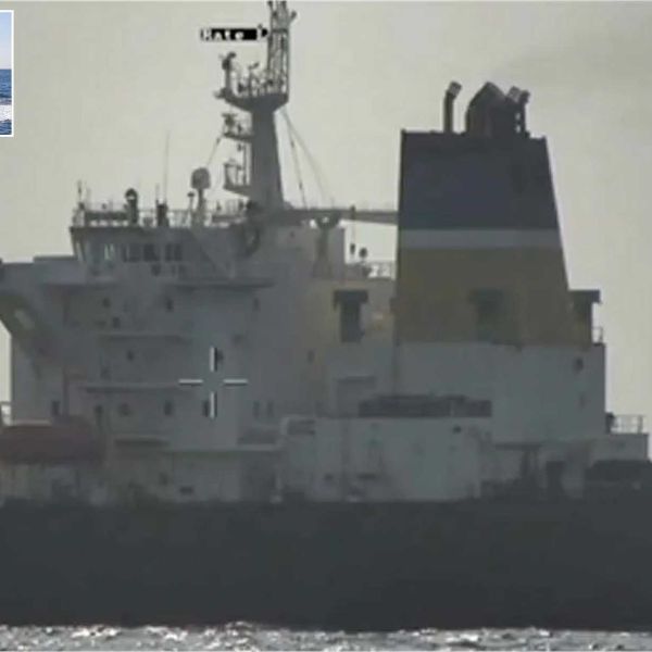 British Royal Navy fast patrol vessel HMS Cutlass supports French Navy operation against sanctioned Russian shadow fleet tanker in the Mediterranean.