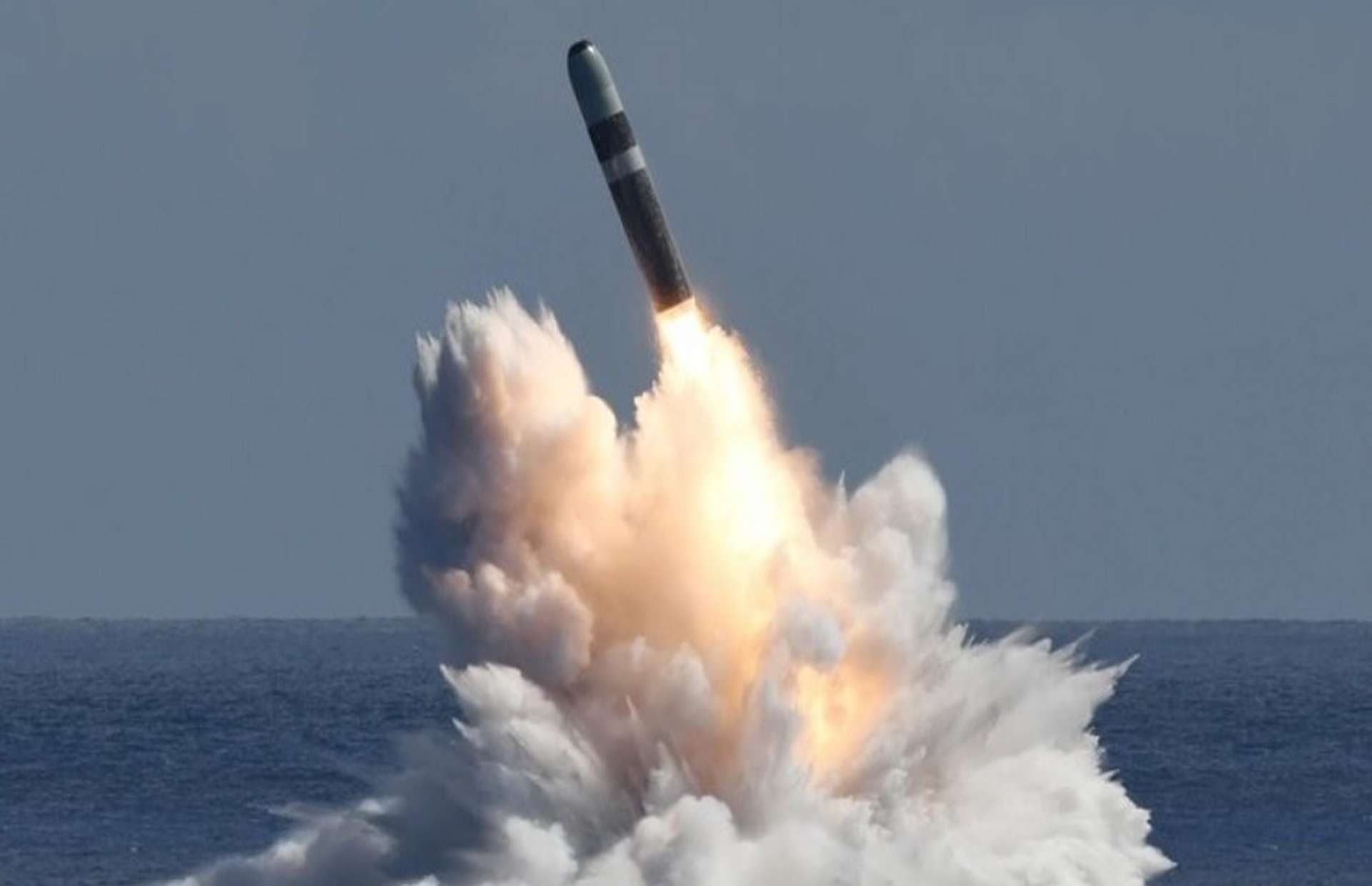 The Trident II D5 is a three-stage, solid-fuel SLBM carrying MIRVs with stellar-inertial guidance and a ~12,000 km range, providing high-precision sea-based nuclear deterrence (Picture source: U.S. Navy).
