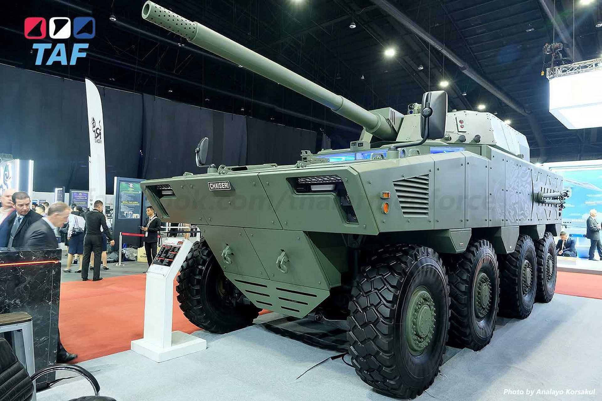 Thai-based Company Chaiseri unveils its Guardian-T 8x8 armored vehicle concept featuring a 105mm turret at Defense and Security 2025 in Bangkok, Thailand.