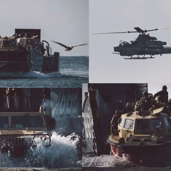 U.S. Navy and Marine forces carried out coordinated amphibious and air drills on a Puerto Rico beach, showcasing a mix of landing craft, armored vehicles, and low-flying helicopters as part of a wider Caribbean buildup linked to the Venezuela crisis (Picture Source: Ricardo Arduengo)