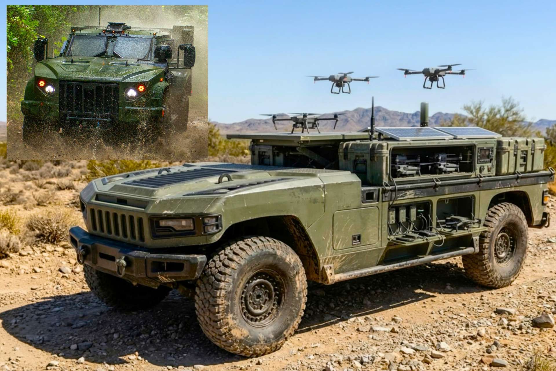 AM General will showcase at Eurosatory 2026 how its UGV and JLTV A2 are evolving into autonomous, counter-UAS-capable tactical vehicles designed to enhance mobility, force protection, and operational flexibility on the modern battlefield (Picture Source: AM General / Edited By Army Recognition Group)
