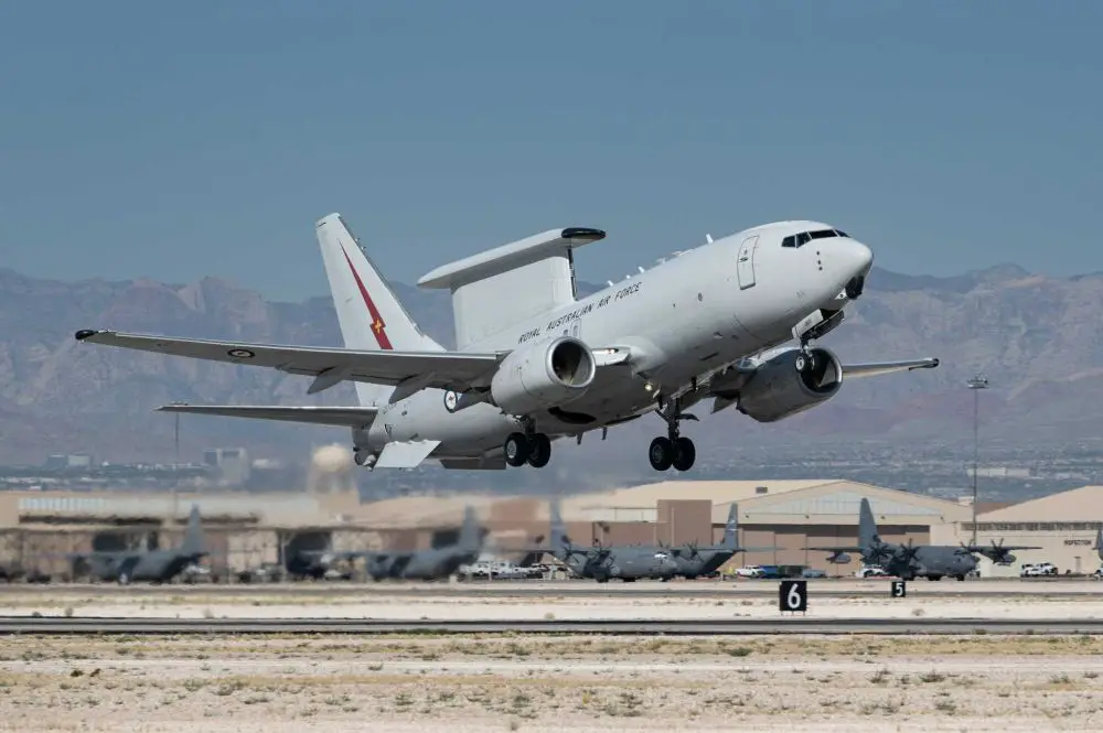 Boeing E-7A Wedgetail airborne early warning and control aircraft enhances U.S. Air Force battlespace awareness with advanced MESA radar and next-generation command and control capabilities.