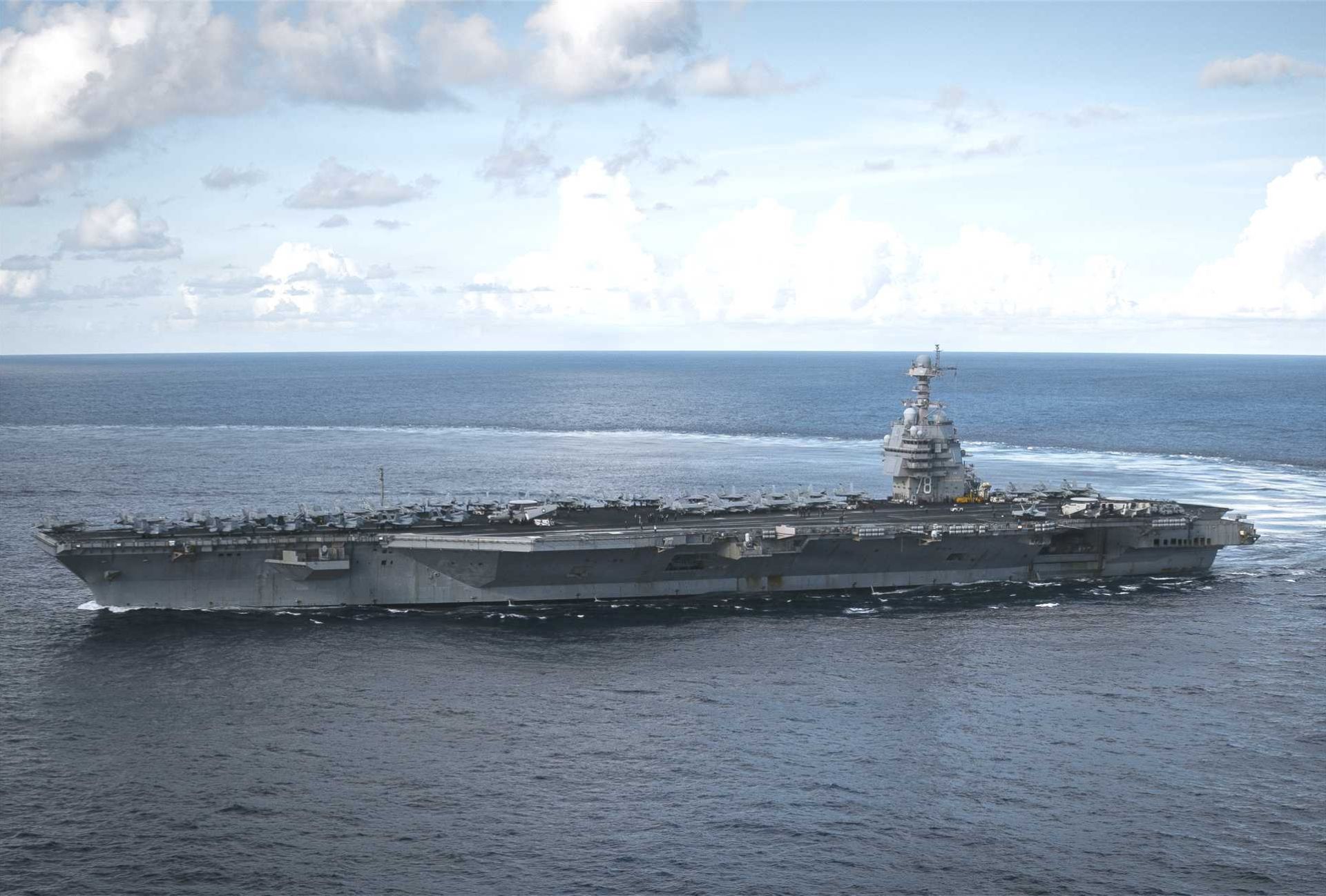 U.S. Navy USS Gerald R. Ford aircraft carrier is operating in the Caribbean Sea close to the Venezuelan coast, in support of U.S. Southern Command missions aligned with Department of War directives and presidential orders to combat drug trafficking and defend U.S. national security.