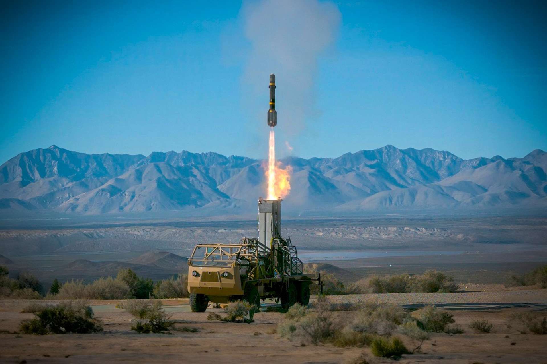 Lockheed Martin demonstrated a vertical-launch JAGM capability that transforms an existing missile into a mobile, multi-domain counter-drone defense system (Picture Source: Lockheed Martin)