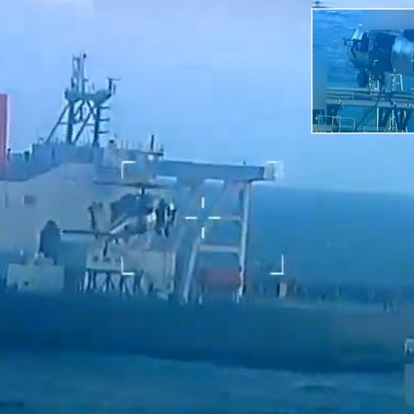 Visible features in the videos point to a helicopter from the U.S. Navy MH-60 Seahawk family, most likely an MH-60S from a Helicopter Sea Combat Squadron embarked on the Gerald R. Ford (Picture source: US DoJ)