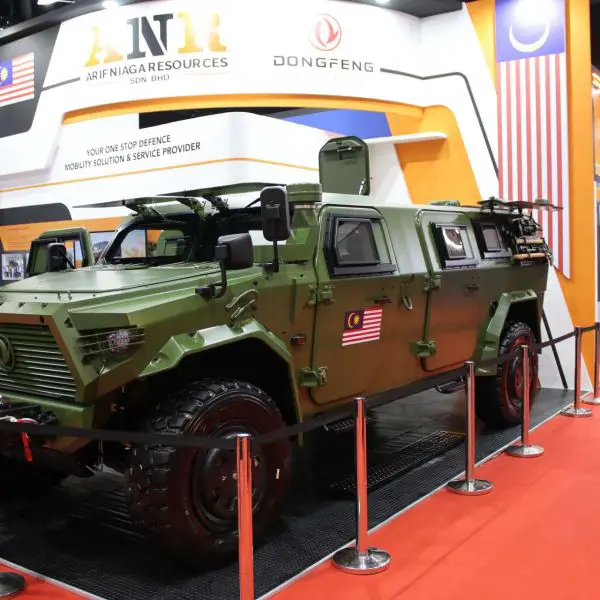 Arif Niaga Resources’ Dongfeng Mengshi-based 4x4 infantry combat vehicle shown at DSA 2026 in Kuala Lumpur, where Malaysia presented the locally assembled armored platform as a fast, protected mobility solution for army infantry units (Picture source: Army Recognition Group).