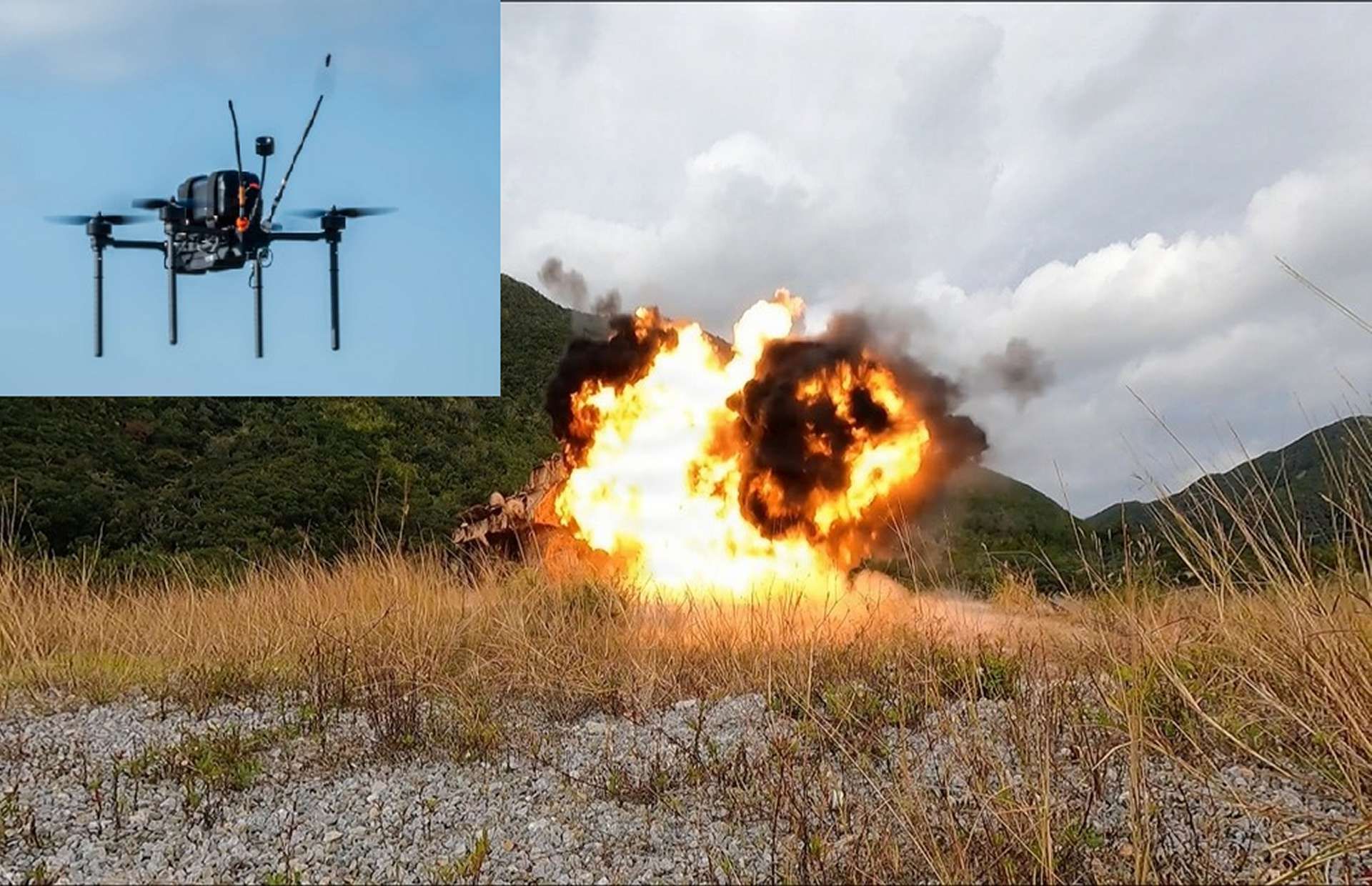 U.S. Marines with III Marine Expeditionary Force conduct a live attack drone demonstration at Camp Schwab, Okinawa, as part of a competition designed to certify operators and instructors in small unmanned strike systems, strengthening III MEF lethality and readiness for future Indo-Pacific combat operations (Picture source: U.S. DoW).