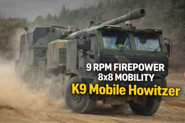 9 RPM firepower, 8x8 mobility, and full automation redefine modern artillery with the K9 Mobile Howitzer (Picture source: Hanwha USA - Edited by ArmyRecognition)