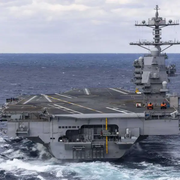 Pre-Commissioning Unit John F. Kennedy (CVN 79) Ford-class aircraft carrier sails in the Atlantic Ocean during Builder’s Trials on January 30, 2026.