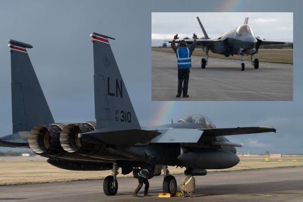 U.S. Air Force F-15E and F-35A fighters deployed to Scotland for Exercise Point Blank to rehearse rapid combat sortie generation and strengthen NATO airpower integration from the United Kingdom’s northern flank (Picture Source: U.S. Air Force)