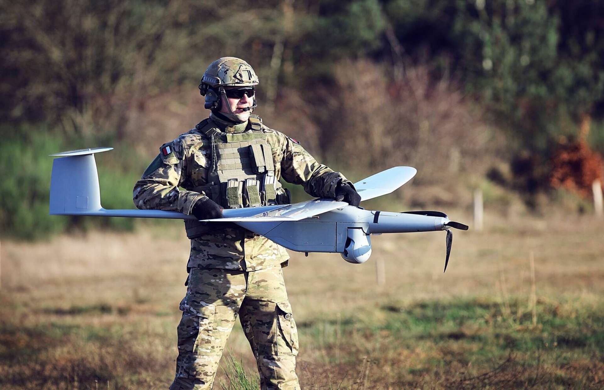 FlyEye hand-launched mini-UAV with 2.5+ hr endurance, 180 km link, stabilized EO/IR; integrates with Topaz for real-time targeting (Picture source: WB Group).