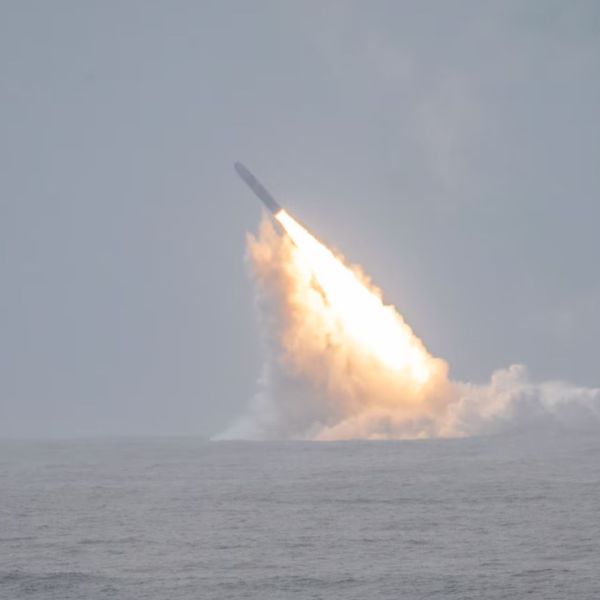 The UGM-133A Trident II D5 is a three-stage, solid-fueled Submarine-Launched Ballistic Missile (SLBM) developed by Lockheed Martin Space and in service since 1990 with both the United States Navy and the Royal Navy.  (Picture source: US DoD)