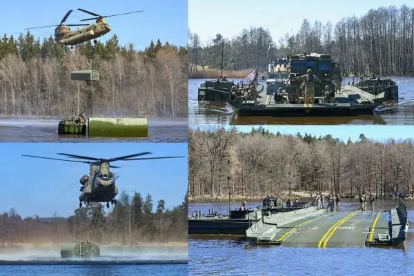 U.S. Army engineers and Chinook crews in Germany proved they can airlift and rapidly assemble bridge systems to keep NATO forces moving across contested rivers (Picture Source: U.S. Army)