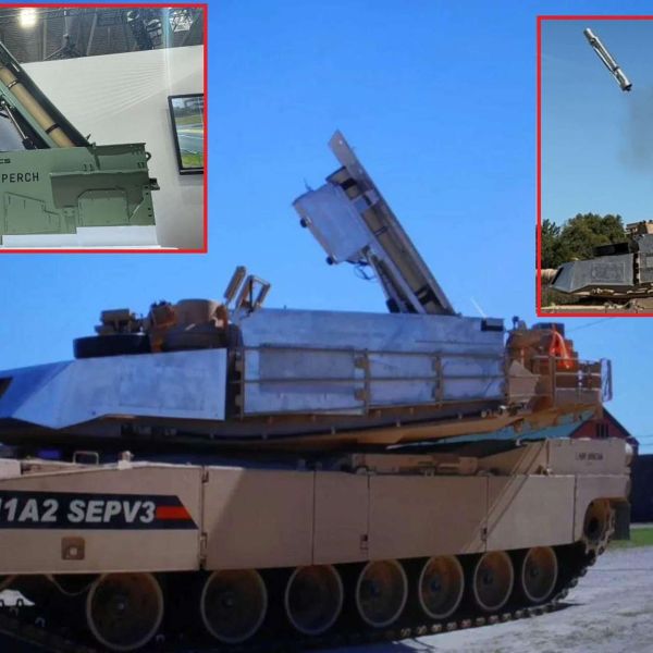 General Dynamics Land Systems has tested a PERCH launcher on U.S. Abrams SEPv3 tanks, enabling them to deploy loitering drones for new beyond line of sight reconnaissance and strike capability (Picture Source: Army Recognition / GDLS)