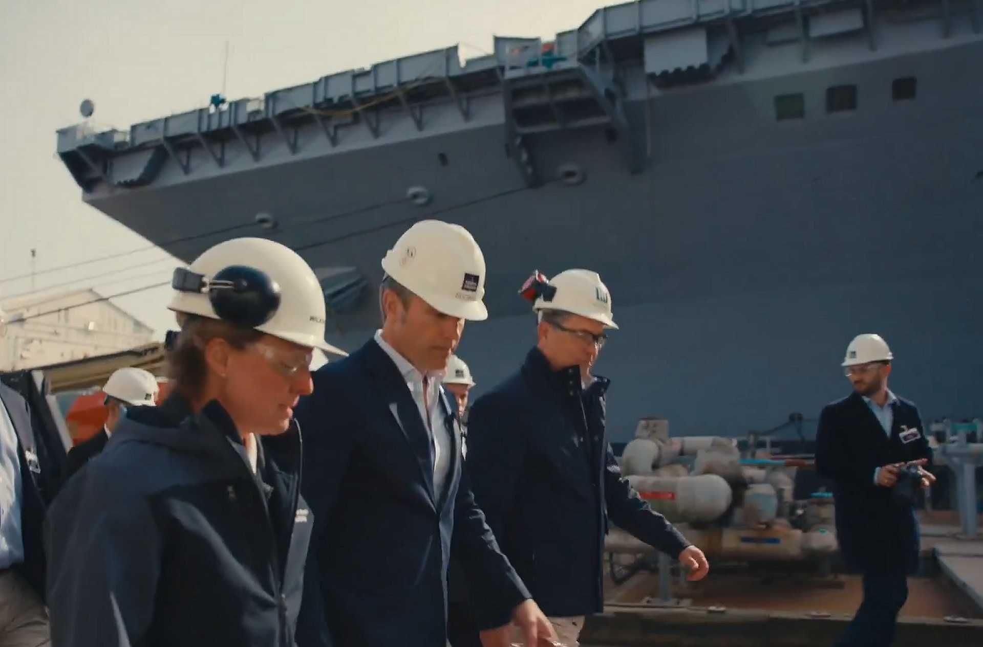 U.S. Secretary of War Pete Hegseth visits HII Newport News Shipbuilding on January 6, 2025, where the Department of War announced the acceleration of construction and delivery of the Ford‑class aircraft carrier USS John F. Kennedy (CVN‑79).
