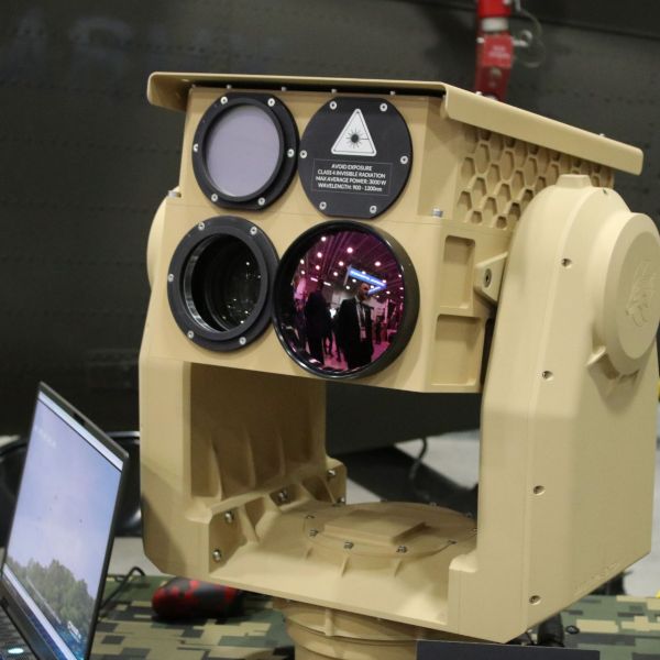 Lockheed Martin’s Sanctum counter-UAS system on display at AUSA 2025 in Washington, featuring an open modular architecture that fuses RF and electro-optical inputs with AI-assisted detection