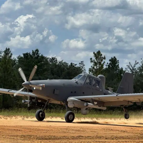 An OA-1K Skyraider II in U.S. service, the same platform now forming the basis of the Blue Sky Warden variant jointly developed by L3Harris and Israel Aerospace Industries for delivery to the Israeli Ministry of Defense.