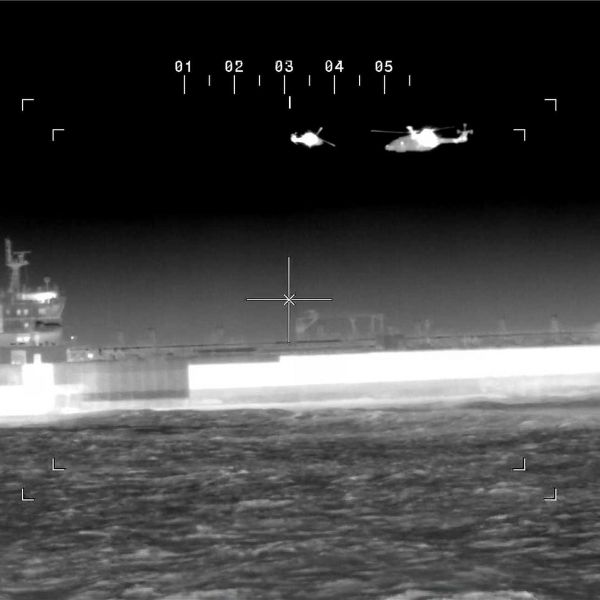 Belgian military boarding teams secure the oil tanker Ethera in the North Sea during Operation Blue Intruder, a coordinated interception supported by French naval aviation targeting Russia-linked shadow fleet sanction evasion activities, March 2026.