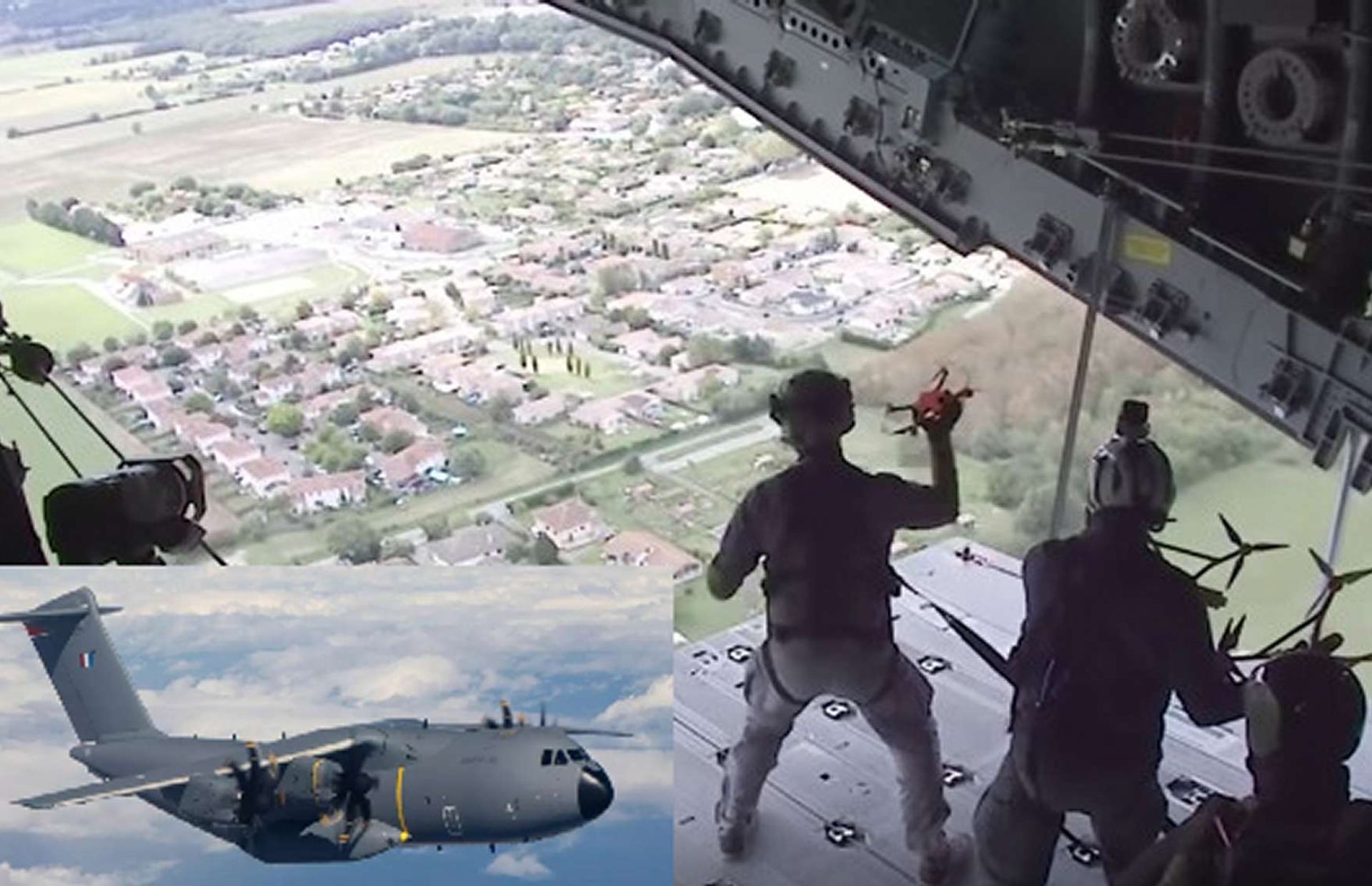 French DGA teams conducted flight trials from an A400M transport aircraft to evaluate the manual release of different drone models at high speed, demonstrating how tactical airlifters could deploy unmanned systems from standoff range to expand surveillance, strike, and multi-domain mission options while paving the way for future automated launch solutions (Picture source: DGA).