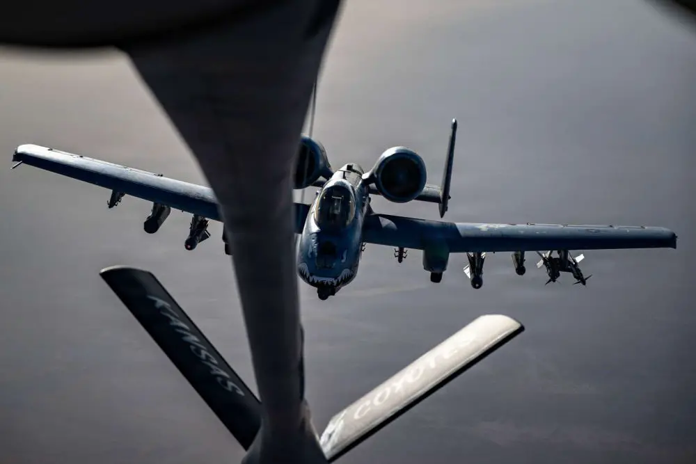 U.S. Central Command released imagery showing U.S. Air Force A-10 Thunderbolt II aircraft refueling in flight while supporting Operation Epic Fury, highlighting the jet’s endurance and apparent multi-role combat loadout in an ongoing campaign targeting Iran-linked threats (Picture Source: U.S. CENTCOM)