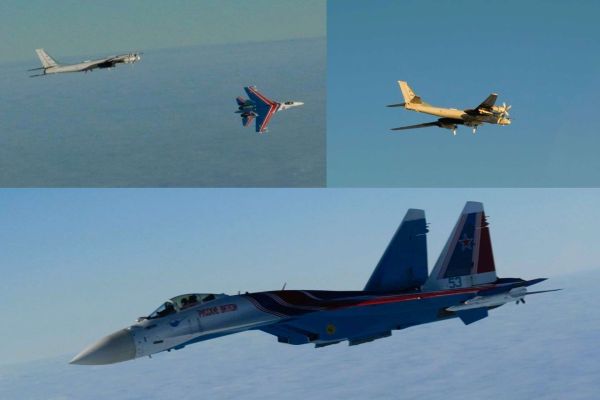 Two Norwegian F-35A fighters intercepted and shadowed a formation of Russian Tu-95 Bear H bombers escorted by Su-35 jets in international airspace over the Barents Sea during a NATO mission, highlighting ongoing Arctic air patrol activity (Picture Source: Forsvaret)