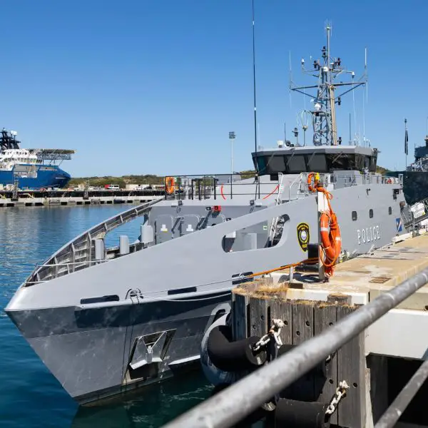 The Guardian‑class Patrol Boat, RMIS Jelmae, alongside HMAS Stirling, marking its formal handover to the Republic of the Marshall Islands (RMI) in Western Australia. (Picture source: Australian MoD)