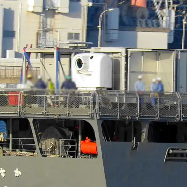 Japanese Navy experimental test ship JS Asuka undergoing integration of ATLA’s 100kW-class laser weapon system at JMU Isogo shipyard, marking a critical step toward Japan’s first at-sea trials of a high-energy directed-energy weapon.