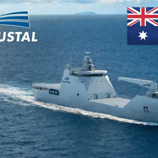 Artist rendering of Austal Landing Craft Heavy LCH vessel based on Damen LST100 design for the Australian Defence Force