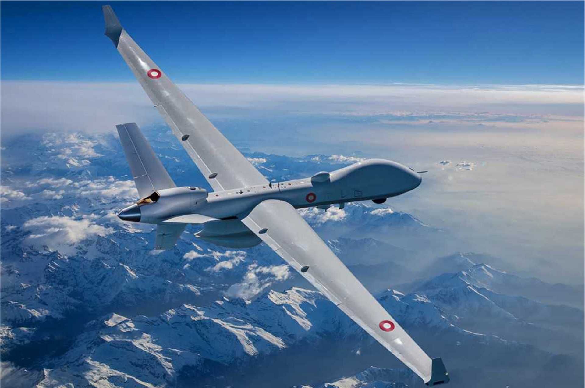 Model image of the new MQ-9B SkyGuardian MALE long-endurance drones that will begin monitoring Danish interests across the Arctic, the North Atlantic, and the Baltic Sea from 2028.