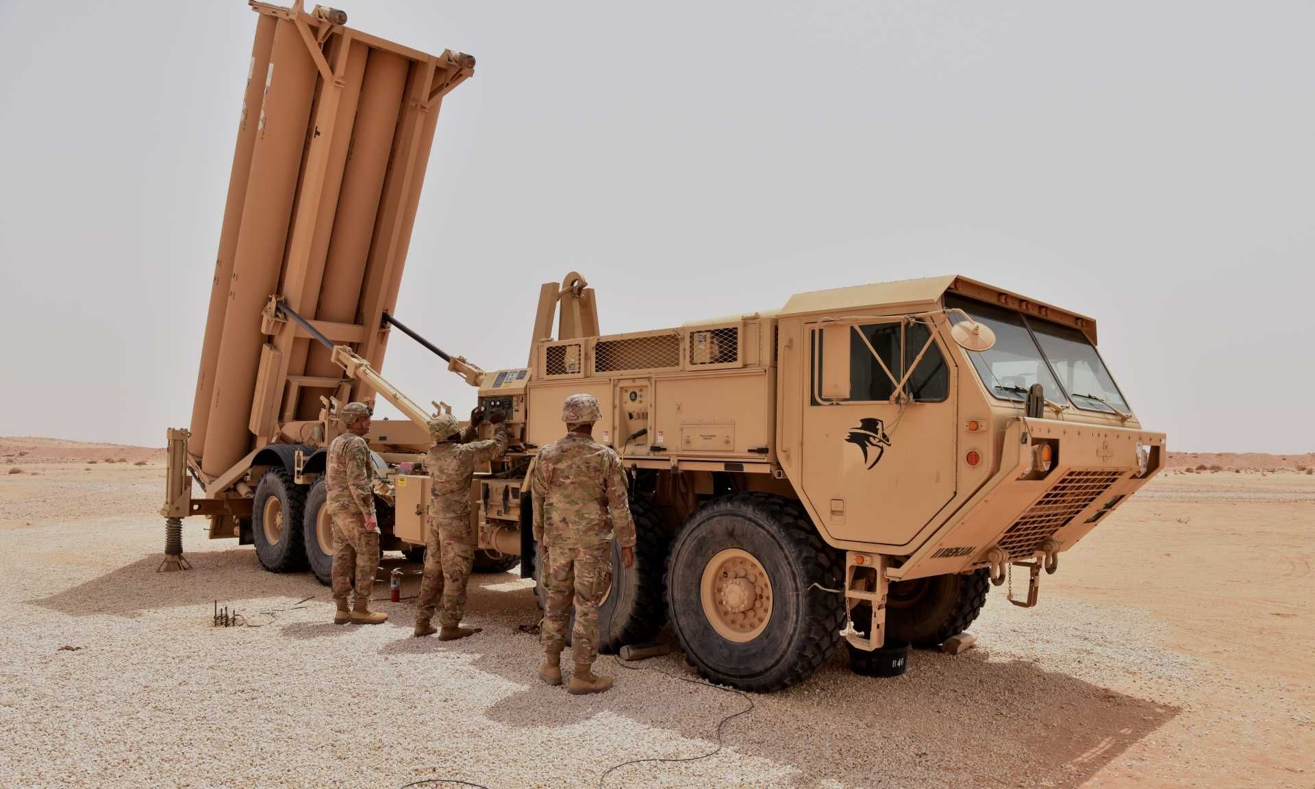 U.S. Army THAAD launcher provides a high‑altitude ballistic missile defense layer, intercepting short‑, medium‑ and some intermediate‑range threats during their final phase, strengthening protection against potential Iranian missile attacks.