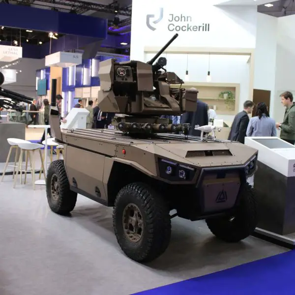 At the BEDEX 2026 defense exhibition in Belgium, John Cockerill unveiled a new configuration of the Arquus Drailer unmanned ground vehicle equipped with the Hornet Air Guard remote weapon station to provide mobile counter-drone protection for maneuver forces (Picture Source: Army Recognition)