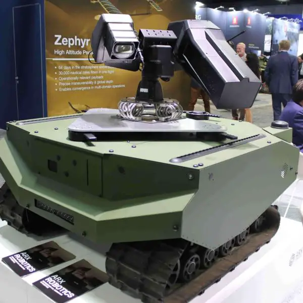 The ARX Robotics Gereon unmanned ground vehicle, shown at AUSA 2025 fitted with the Dedrone Defender 2 system, combines tracked mobility, modular payload capacity, and AI-driven counter-drone technology to deliver mobile electronic warfare and perimeter defense capabilities for frontline and convoy operations (Picture source: Army Recognition Group).